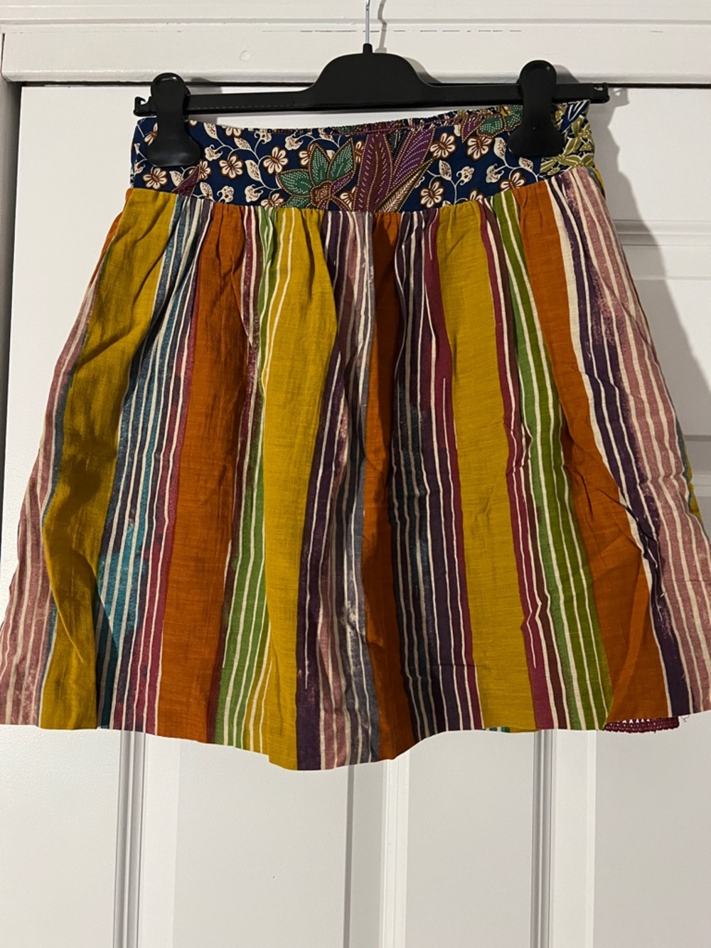 Anthropologie Striped Cotton Mini Skirt in Mustard, Orange, Green, Blue & Purple